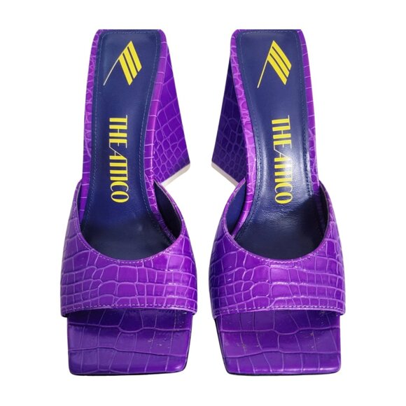 The Attico Devon Croc-Effect Mules in Neon Violet Purple 37 7 - Picture 3 of 8